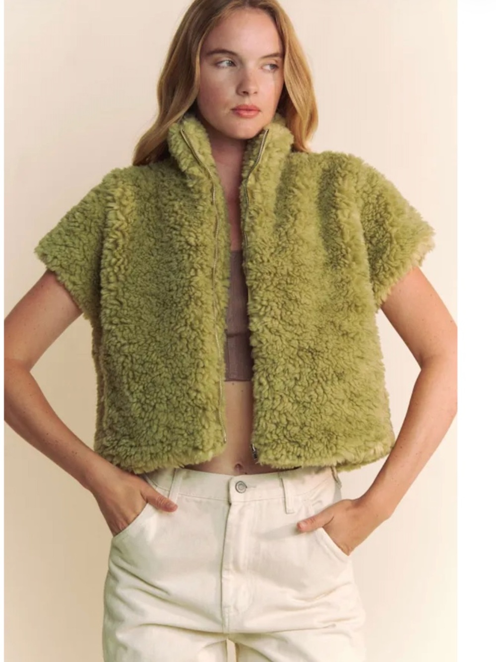 Faux Fur Vest, Green